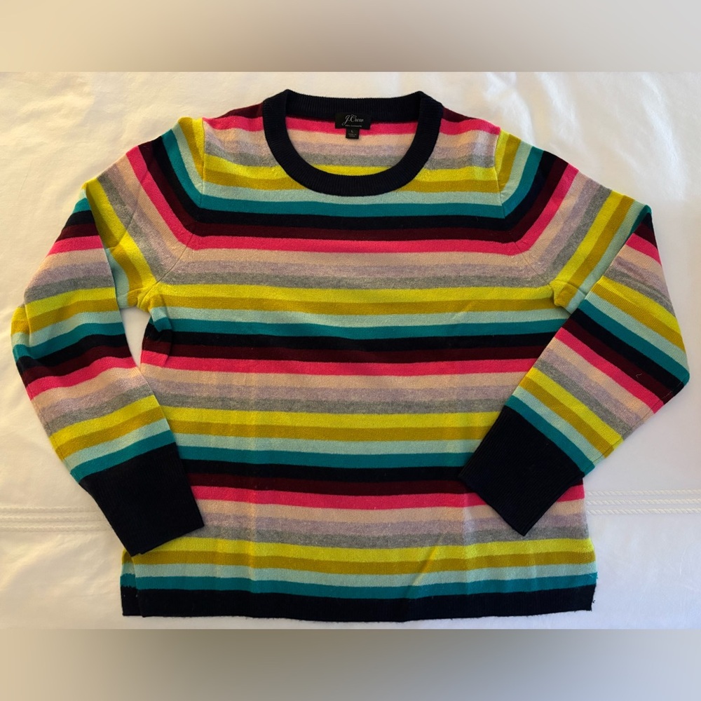 J. Crew Colorful Cashmere Striped Crewneck Sweater
